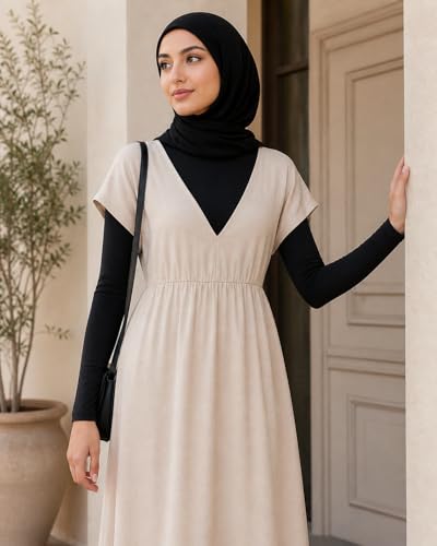 AMAL Muslim Arm Hijab Cotton Cropped Bolero Top for Women, Long Sleeve Mock Neck Modest Layering Shrug - color: Black, size: X-Large