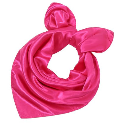 Saiusloa Solid Color Neck Scarf For Women Square Satin Head Scarves headband Bandanas 23.6× 23.6 inches - color: 16-rose Red