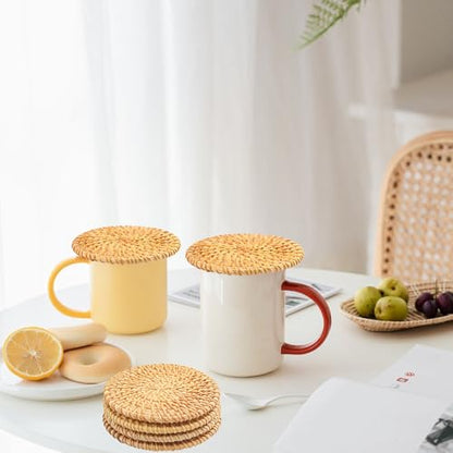 15 PCS 4 Inch Round Rattan Coasters, Handmade Braided Drink Coasters, 4 inch Rattan Woven Coaster for Home & Party