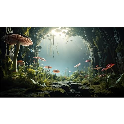 Underwater World Aquarium Background Tropical Plants Cave Style Mushrooms Reptile Tank Backgrounds Rock Lush Moss Plants Fish Tank Background Underwater Ocean Reptile Enclosure Backgrounds 24x12in - color: Foggy Green, size: 24(W)x12(H)inches/ 60(W)*30cm(