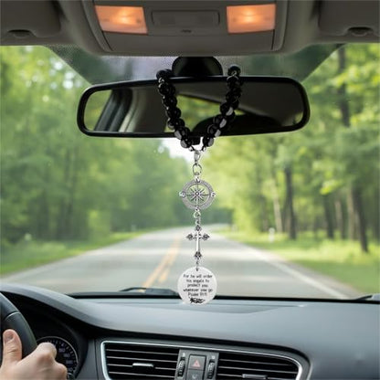 BVB Stainless Steel Guardian Angel Psalm 91:11 Cross Car Mirror Charm