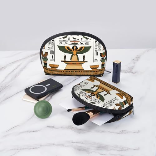 Egyptian Mystery Style 2-Piece Shell Makeup Bag Set, Large Capacity Travel Cosmetic Bag For Women With Zipper, Waterproof Polyester Toiletry Organizer Pouch For Purse, Travel, Gym & Daily Use - color: Egyptian Mystery Style