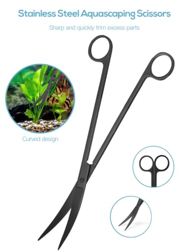 4-Piece Aquarium Tool Set, Curved Scissors, Tweezers, Sand Spatula & Fish Net for and Tank Cleaning