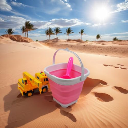SAMMART 2.6L (0.68 Gallon) Super Mini Sqare Collapsible Plastic Bucket - Foldable Square Tub - Portable Fishing Water Pail - Space Saving Outdoor Waterpot (1, White/Pink) - color: White/Pink