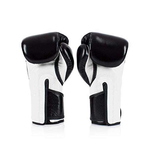 Fairtex BGV6 Angular Boxing Gloves, Locked Thumb Muay Thai MMA Kickboxing | Premium synthetic body with triple-layer foam padding. Joint protection and firm wrist support safeguard hands on heavy bags - color: Black/White, size: 14oz