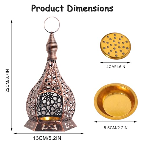 Ramadan Lantern Candle Holder for Home Decor, 9 Inch Hanging Metal Moroccan Lantern with Cutout Pattern, Ramadan Decorations for Home Tabletop Mantel, Eid Mubarak Ramadan Decor