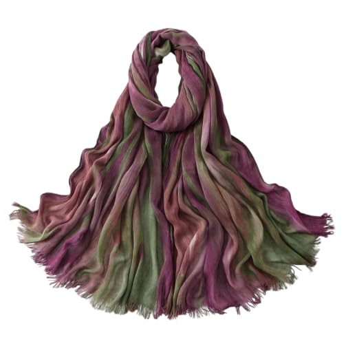Women Tie Dye Crinkle Cotton Modal Hijab Scarf Tassel Shawl Wrap - color: 2