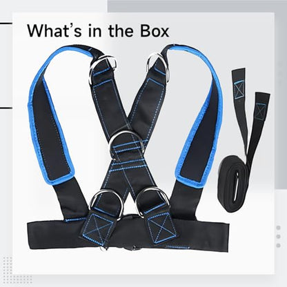 Resistance Sled Harness, Workout Training Vest with Y-Shape Strap, Adjustable 33.1-45.7 in Waist, Five D-Rings, 62.5 in Towing Strap for Strength Training, Core Workout