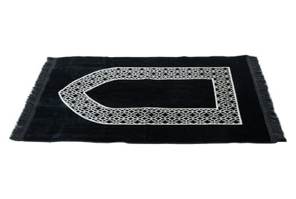ihvan online Luxury Velvet Muslim Prayer Rug, Janamaz, Thick Soft Sajadah, Portable Travel Prayer Carpet Mat, Islamic Gift for Eid, Ramadan, Hajj & Umrah, Black - color: Black