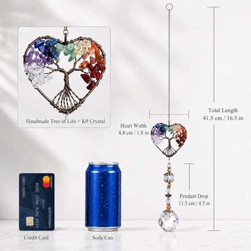 H&D HYALINE & DORA Suncatcher Window Hanging Tree of Life Heart Shaped Crystal Ball Prism Drop Pendant - color: Colorful