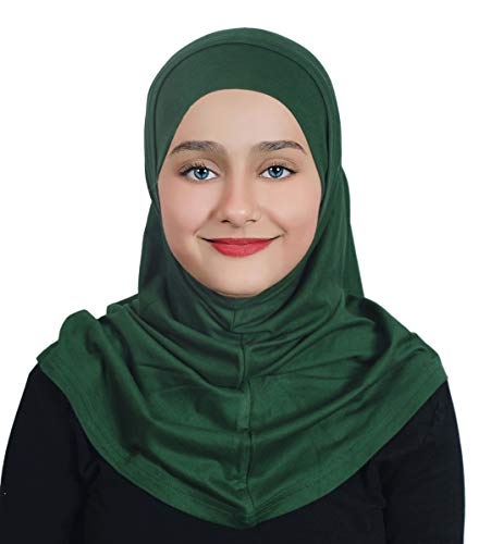 Girl's Hijab Cotton 1 Piece Amira Hijab - color: Green