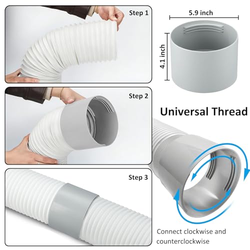 Portable Air Conditioner Hose with Coupler AC Hose with 5.9" Diameter Vent Hose Connector Anti-Clockwise Thread AC Exhaust Hose Extention Coupler for Replacement Tube Compatible with LG