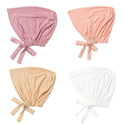 4 Pcs Women Hijab Undercap Islamic Muslim Inner Beanies Cap with Tie Back Closure, Adjustable Underscarf Hat Chemo Turban Cap(Color#3)