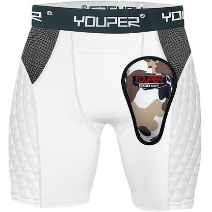 Youper Youth Elite Padded Baseball Sliding Shorts w/Soft Athletic Cup - color: White, size: X-Large