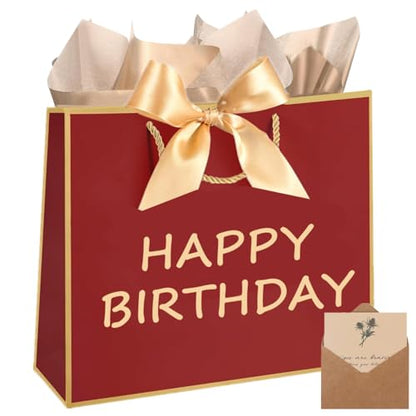 Topaliving Personalized Gift Bag with Card and Tissue Paper, 26 Letters Birthday Gift Bag 13'' Custom Valentines Weddings Present with Initials/Numbers for Women Men Kids (Red,Birthday) - color: Red, size: Birthday