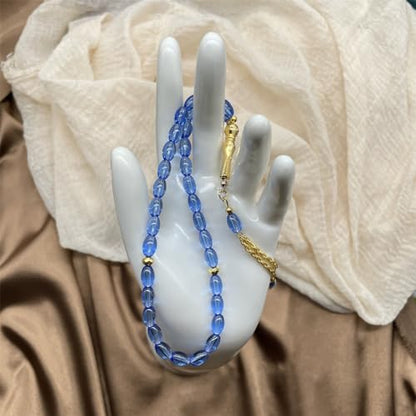 Oval Beads Glass Islamics Prayer Beads Tasbih With Gold Tassels For Daily Devotion And Cultural Event - color: Aa