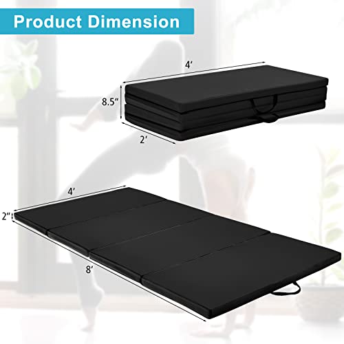 Goplus Gymnastics Mat, Folding Tumbling Mat with Carry Handles, Hook & Loop Fasteners, 4 Panels for Fitness Exercise Yoga Stretching Aerobics Workouts, Thick Gym Mats for Home - color: Black 1