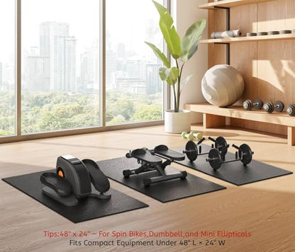 GymCope Treadmill Mat for Hardwood Floor Carpet 7'x3'/6'x3'/6'x2.5'/4'x2' | 6mm Thick Exercise Equipment Gym Mat, Compatible with Peloton Bike, Indoor Spin Bike, Elliptical - color: 48"x24"x6mm-black