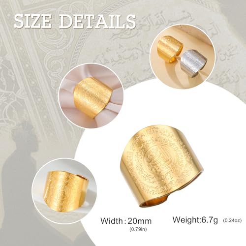 Dreamtimes Islamic Ayatul Kursi Ring for Women Men Muslim Quran Allah Rings Ayatul Kursi Arabic Calligraphy Adjustable Open Ring for Men Islam Eid Ramadan Gifts - style: Gold-1