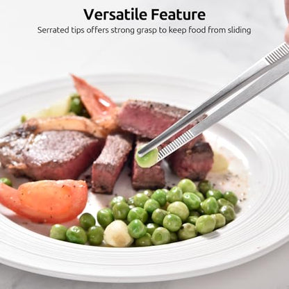 U-Taste 8in Kitchen Plating Tweezer: 18/8 Stainless Steel Food-Grade Metal Food Tong, Seamless-Welding, Sturdy and Flexible with Non-Slip Tips for Serving, Decorating, Cooking, Baking (Pointed Tip) - size: 8in (pointed tip)