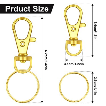 120PCS Premium Swivel Lanyard Snap Hook with Key Rings, Metal Keychain Hooks for Jewelry Making, Crafts (Gold) - color: Gold