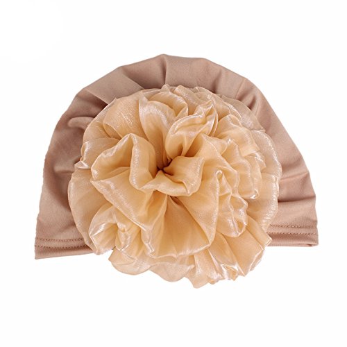 Women Flower Elastic Turban Beanie Head Scarf wrap Chemo Cap hat for Cancer Patient - color: Khaki