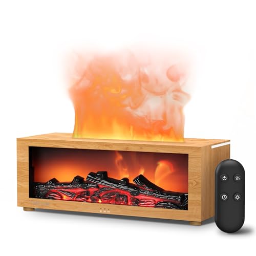 TMEHM Fireplace Flame Essential Oil Diffuser Humidifier, Aromatherapy - color: Light Wood Grain