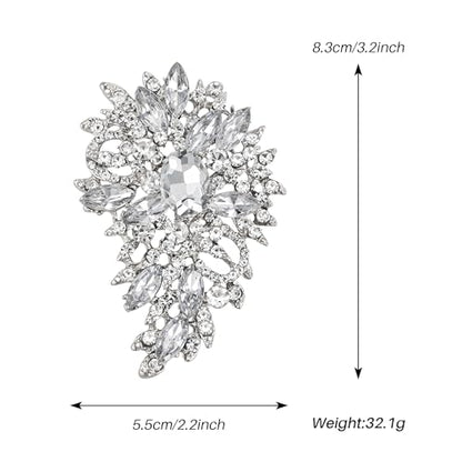 SELOVO Women's Rhinestone Crystal Wedding Flower Leaf Sparkle Brooch Pin - color: Clear Silver Tone