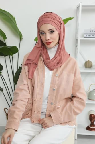 Aisha's Design Instant Hijab Scarves for Women, 95% Cotton Pretied Bonnet Turban Easy to Wear Cotton Headscarf - color: Cappuccino