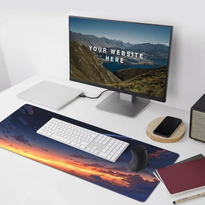 XXL Gaming Mouse Pad 35.4 x 15.7 Inch, Large Desk Mousepad | Mousepad with Comet Design, Non-Slip Rubber Base, Water-Resistant Surface and Stitched Edges for Gaming, Office & Home - color: Comet