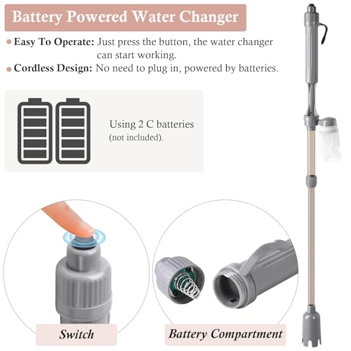 Aquarium Vacuum Gravel Cleaner, Battery Fish Tank Water Changer, Removable Vacuum Sand Washer for Fish Tank Cleaning Water Changing Sand Washing, Adjustable Telescopic Pole