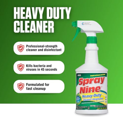 Spray Nine 26832 Heavy Duty Cleaner, Degreaser & Disinfectant for Kitchens, Bathrooms, Yard Equipment, Automotive & Industrial 32 Fl Oz. (Pack of 1) - size: 32 Fl Oz (Pack of 1), style: Old Packaging