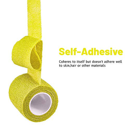 FRESINIDER 9 Rolls Self Adhesive Wrap Athletic Tape Gauze, Breathable Elastic Cohesive Bandage for Sports Injury & Pet (7 Pcs 2" x 5 Yards + 2 Pcs 1" X 5 Yards) (Yellow) - color: Yellow