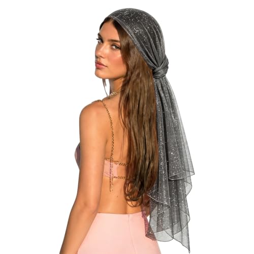 Sequin Scarf for Women Lightweight Mesh Shawl Wrap Bandana Hijab Headscarf for Summer Evening Dress - color: Darkgrey