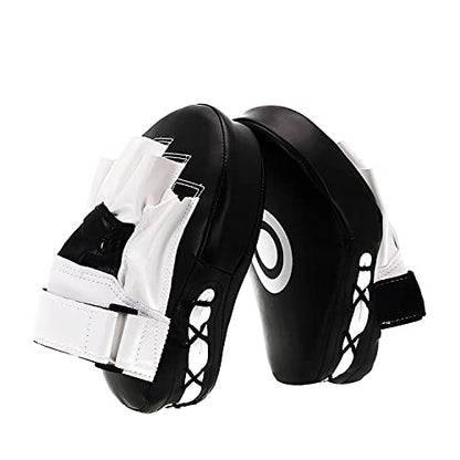 Boxing Curved Focus Punching Mitts- Leatherette Training Hand Pads Karate Muay Thai Training Gloves with Adjustable Strap - color: black
