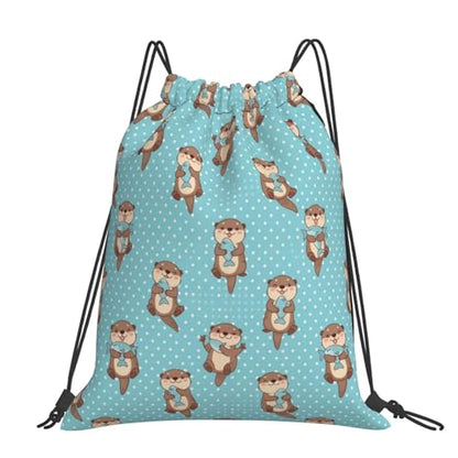 Lightweight String Backpack, Cute Otter Fish Pattern, Breathable Polyester Drawstring Bag for Travel and Outdoor Camping - color: Pattern (375)