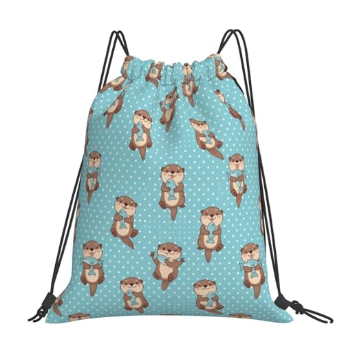 Lightweight String Backpack, Cute Otter Fish Pattern, Breathable Polyester Drawstring Bag for Travel and Outdoor Camping - color: Pattern (375)