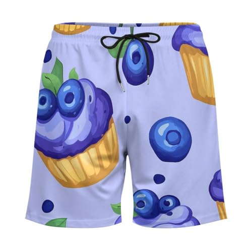 Blueberry Muffin Cupcakes Mens Swim Trunks with Compression Liner Quick Dry Pockets Swimsuits - size: XX-Large