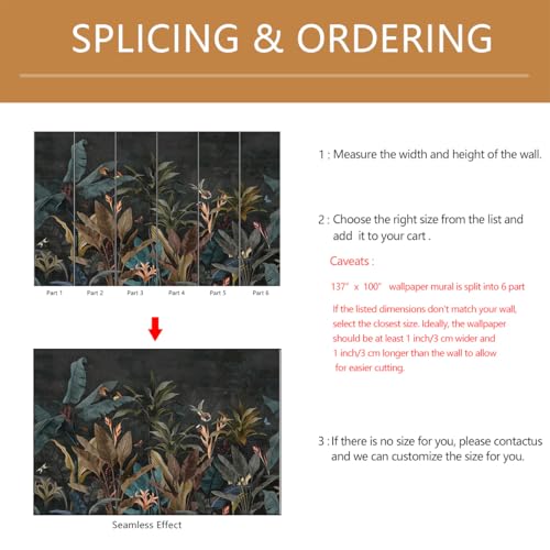 Dark Tropical Jungle Wallpaper Mural Peel and Stick 137"x100" | Banana Leaf Self Adhesive Wall Mural for Living Room Bedroom - color: ZZ-012, size: 137" x 100"