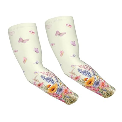 Arm Sleeves Outdoor Garden Sports Cooling Sun Sleeve for Women Men Farm - color: Flower Butterfly