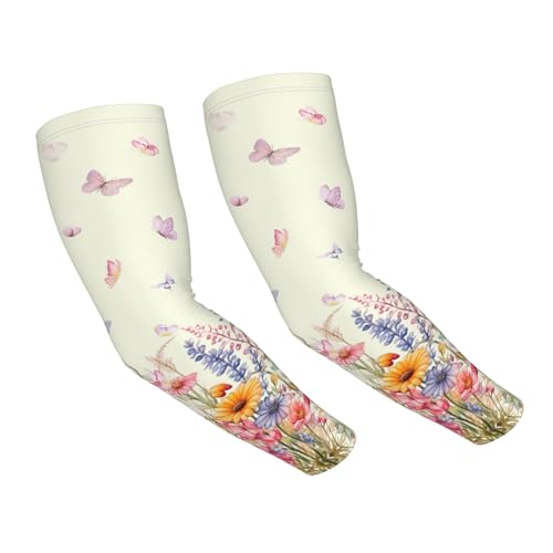 Arm Sleeves Outdoor Garden Sports Cooling Sun Sleeve for Women Men Farm - color: Flower Butterfly