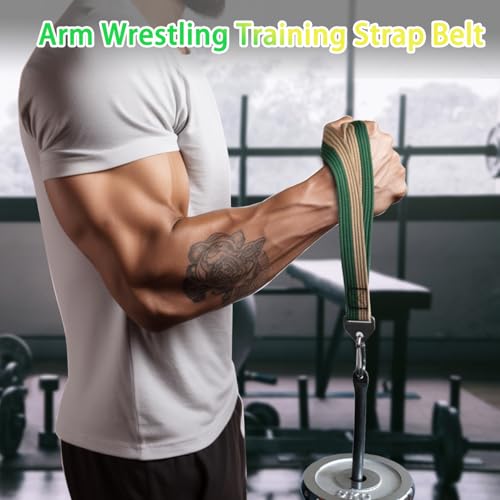 Double-Sewn Thick Arm Wrestling Training Strap with Stainless Steel Triangular Buckle – Durable Arm Wrestling Belt for Free Weights and Cable Machine Training - color: Green
