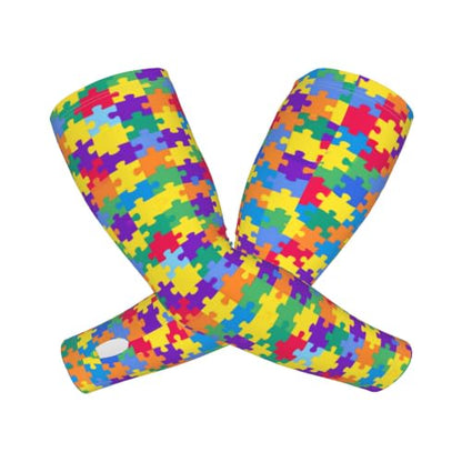 Arm Sleeves Outdoor Garden Sports Cooling Sun Sleeve for Women Men Farm - color: Autism Puzzle
