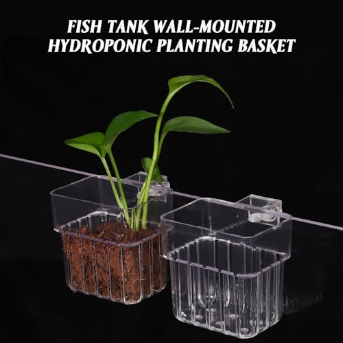 Gatuida 4 Pack Aquarium Plant Cups Clear Acrylic Fish Tank Plant Holders with Bottom Drain Holes Hanging Aquatic Planter Pots for Live Plants Aquarium Accessories