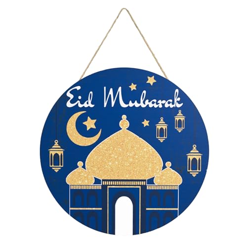 Smile Wooden Ramadan Wooden Decorations Eid Mubarak, Farmhouse Hanging Door Decor for Holiday Home Accent - style: Eid
