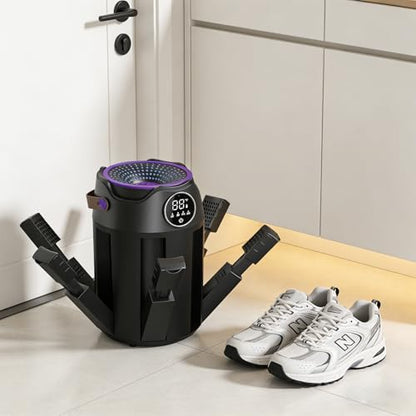 6-Arm Boot and Glove Dryer Family Size – Forced Air Boot Dryer with Heat Blower & Timer. Foldable Ski Boot Dryer, Warmer & Hockey Equipment Dryer for Shoes, Ski Gloves, Hats – Adjustable Rack(Black) | Heat blower, 3/6/9H timer, auto shutoff, dries 3 pairs