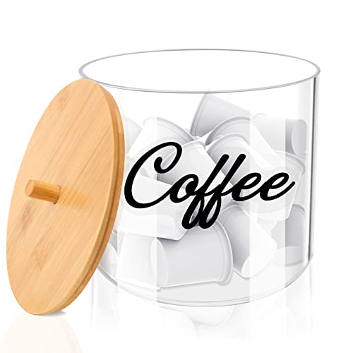 homicozy Coffee Pod Holder with Bamboo Lid, Large Capacity 80-Ounce Clear Countertop Storage for Coffee Capsules, K Cup Organizer for Keurig/Nespresso, coffee filter holder, Coffee Bar Accessories - color: 1 Pack