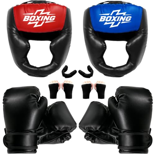 12pcs Boxing Headgear, guantes de boxeo,Mouth Guards& Hand Wraps Boxing Equipment Set - PU Leather Boxing Protective Gear for Training, Sparring & MMA，Boxing Gloves - size: 10OZ