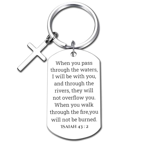 GiftYou Inspirational Scripture Metal Key Chains with Cross Pendant - Bible Verse Keychain Religious Gift for Christian - color: Isaiah 43:2