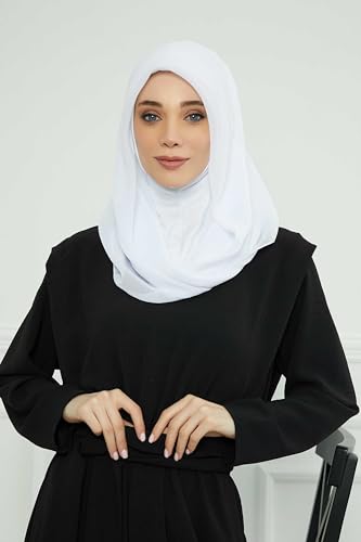 Aisha's Design Pre-tied Cotton-Chiffon Scarf for Women Practical Veil Instant Scarf Hijab Stylish Design - color: White